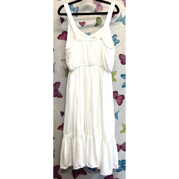 Harlow & Rose White Sleeveless Button-Front Boho Dress Lined Tiered Hem Small - Picture 2 of 2